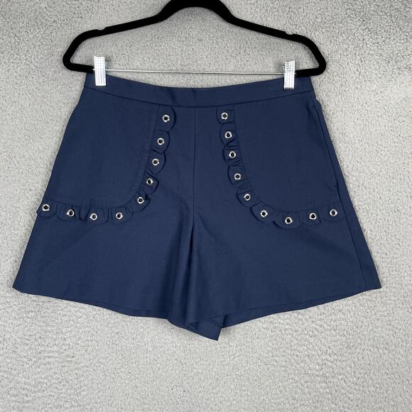 Red Valentino Shorts Womens 44 Blue Stuffed Ruffle Pocket Smart Nautical Classic